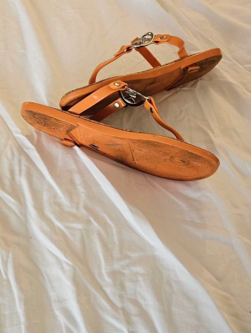 Michael Kors Orange Thong Sandals with MK Medallion, Size 8 1/2 - Picture 3 of 3